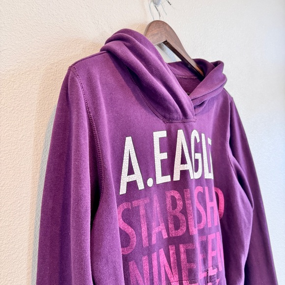 Y2K Vintage Grunge Preppy Graphic Hoodie American Eagle Purple Mall XL Top - Picture 2 of 9